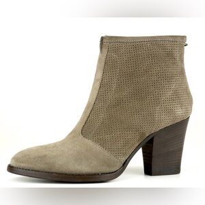 Aquatalia Faris Perforated Suede Bootie Bark Women side zip sz 9
